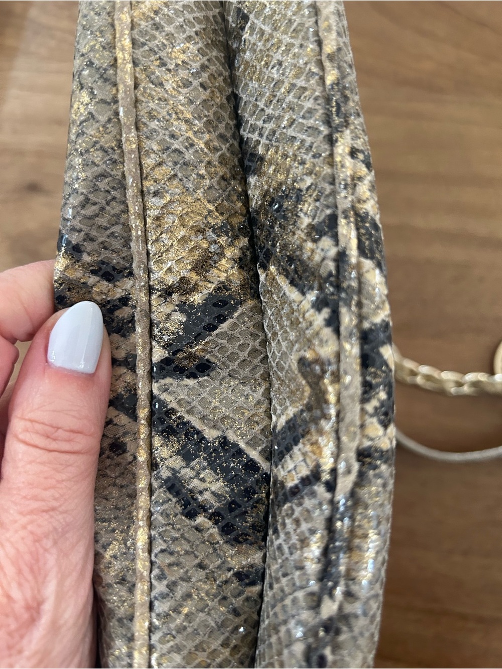 Dkny Gold and Brown Snake-Print Chain Shoulder Bag - Picture 7 of 13